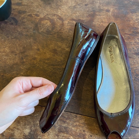 Prada High Gloss Patent Round toe Peep Toe Flats - Picture 4 of 8
